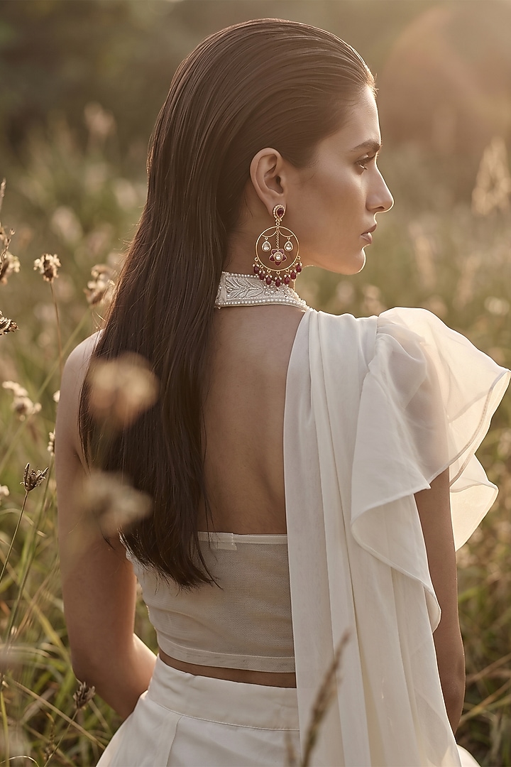 Ivory Organza Draped Festive Saree Set by Basanti - Kapde aur Koffee at Pernia's Pop Up Shop