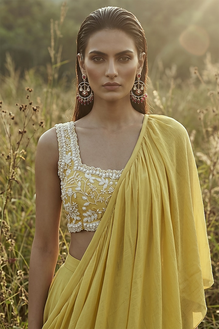 Pista Green Chinon Draped Party Wear Saree Set by Basanti - Kapde aur Koffee at Pernia's Pop Up Shop