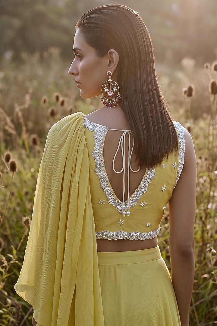Pista Green Chinon Draped Party Wear Saree Set by Basanti - Kapde aur Koffee at Pernia's Pop Up Shop