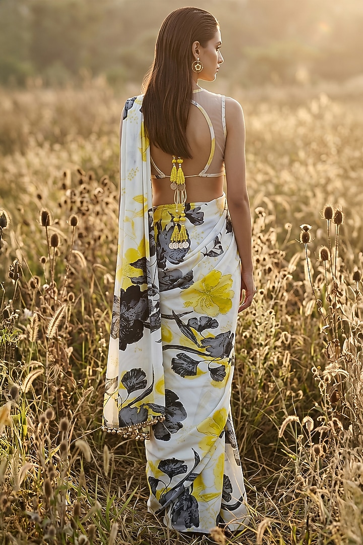 Yellow Crepe Printed Party Wear Saree Set by Basanti - Kapde aur Koffee at Pernia's Pop Up Shop