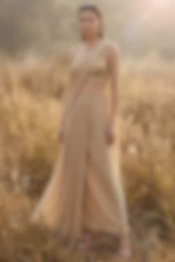 Beige Georgette Draped Festive Saree Set by Basanti - Kapde aur Koffee at Pernia's Pop Up Shop