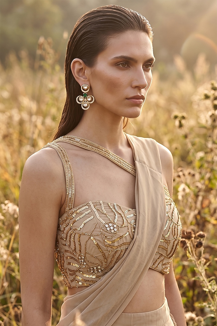 Beige Georgette Draped Festive Saree Set by Basanti - Kapde aur Koffee at Pernia's Pop Up Shop