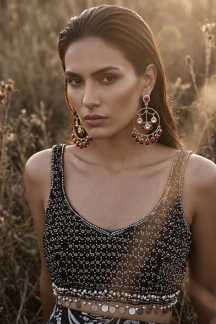 Black Crepe Sequin Embroidered Draped Party Wear Saree Set by Basanti - Kapde aur Koffee at Pernia's Pop Up Shop