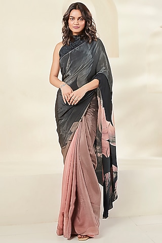 Black Crepe Saree Set by Basanti - Kapde aur Koffee