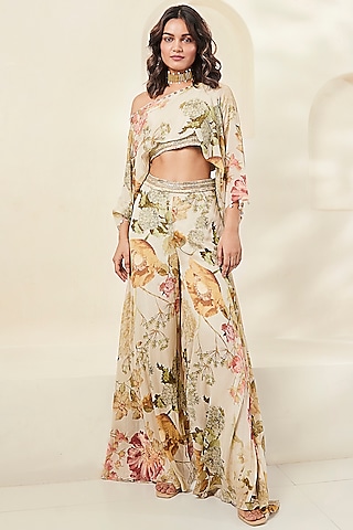 Ivory Chinon Printed Co-Ord Set by Basanti - Kapde aur Koffee