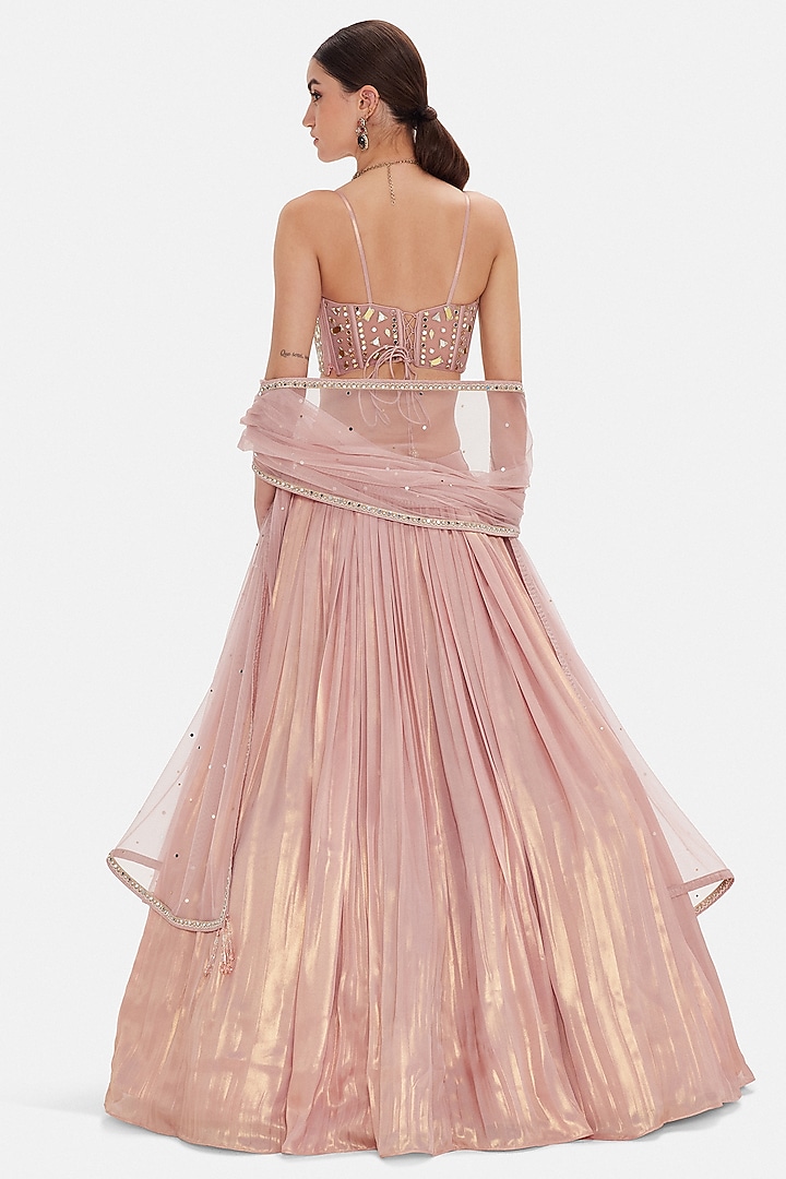Pink Silk Mirror Embroidered Lehenga Set by Basanti - Kapde aur Koffee at Pernia's Pop Up Shop