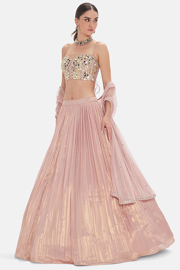 Pink Silk Mirror Embroidered Lehenga Set by Basanti - Kapde aur Koffee at Pernia's Pop Up Shop