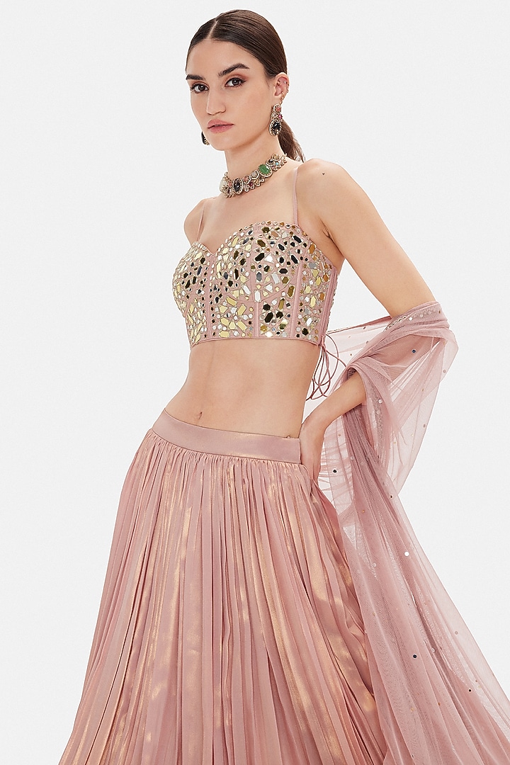 Pink Silk Mirror Embroidered Lehenga Set by Basanti - Kapde aur Koffee at Pernia's Pop Up Shop