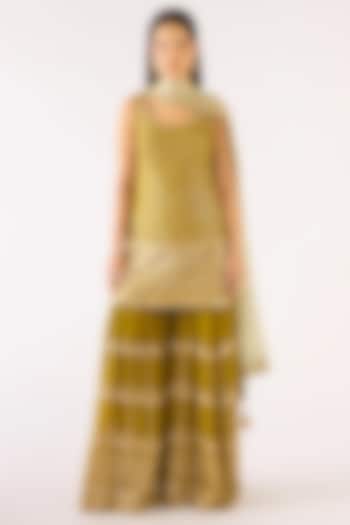 Lime Green Crepe Party Wear Sharara Set by Basanti - Kapde aur Koffee at Pernia's Pop Up Shop