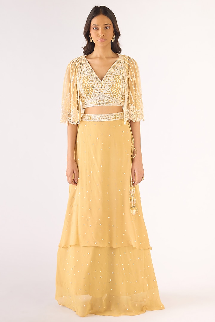 Gold Georgette Cutdana Embroidered Lehenga Set by Basanti - Kapde aur Koffee at Pernia's Pop Up Shop
