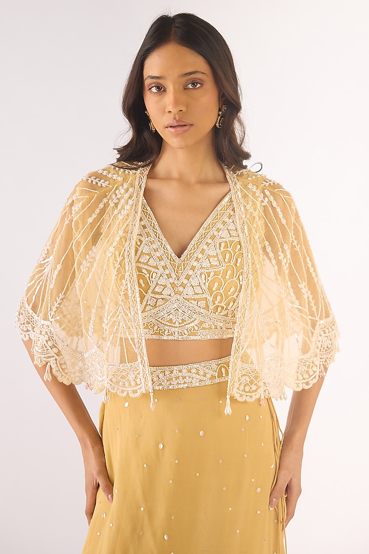Gold Georgette Cutdana Embroidered Lehenga Set by Basanti - Kapde aur Koffee at Pernia's Pop Up Shop