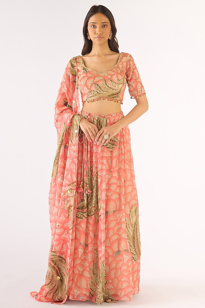 Peach Organza Sequins Embroidered Lehenga Set by Basanti - Kapde aur Koffee at Pernia's Pop Up Shop