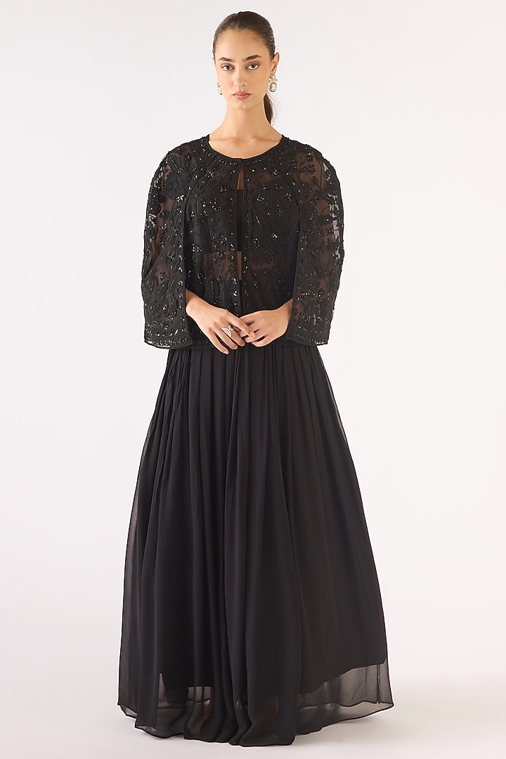 Black Georgette Sequins Embroidered Party Wear Sharara Set by Basanti - Kapde aur Koffee at Pernia's Pop Up Shop