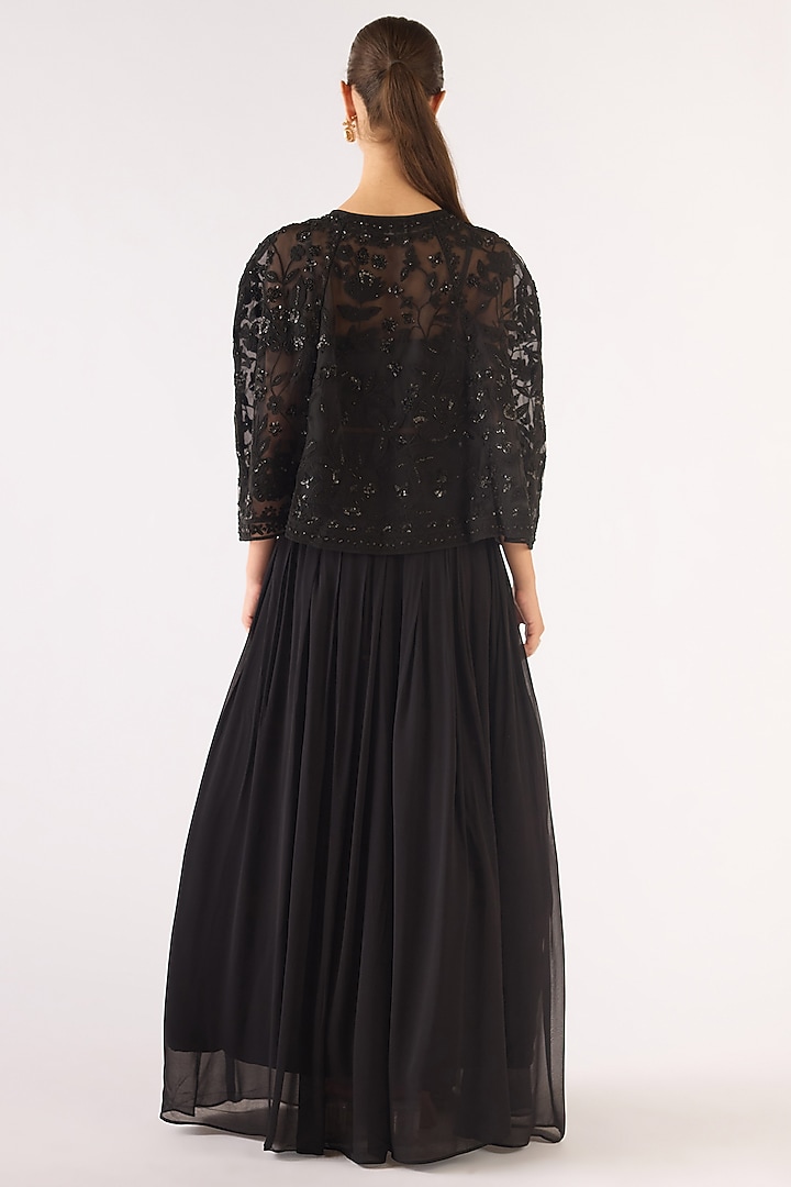 Black Georgette Sequins Embroidered Party Wear Sharara Set by Basanti - Kapde aur Koffee at Pernia's Pop Up Shop