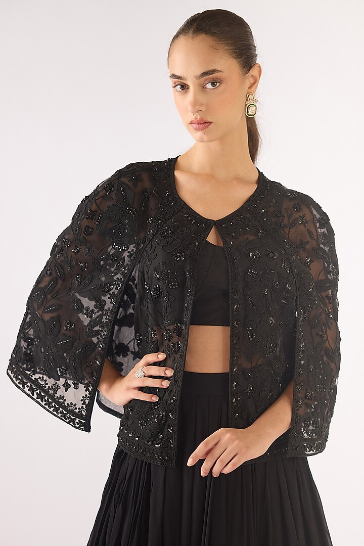 Black Georgette Sequins Embroidered Party Wear Sharara Set by Basanti - Kapde aur Koffee at Pernia's Pop Up Shop