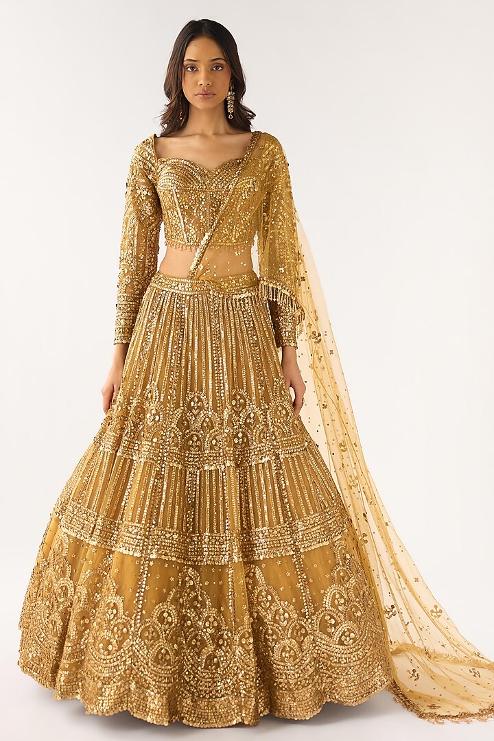 Brown Soft Net Embroidered Wedding Lehenga Set by Basanti - Kapde aur Koffee at Pernia's Pop Up Shop