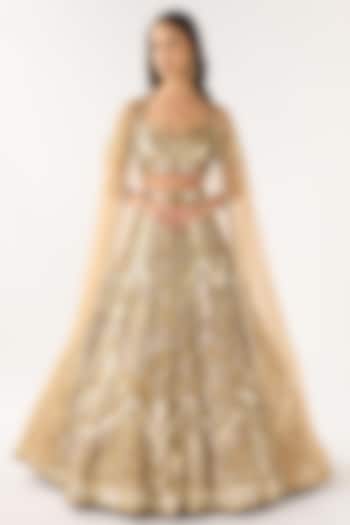 Gold Soft Net Embroidered Bridal Lehenga Set by Basanti - Kapde aur Koffee at Pernia's Pop Up Shop