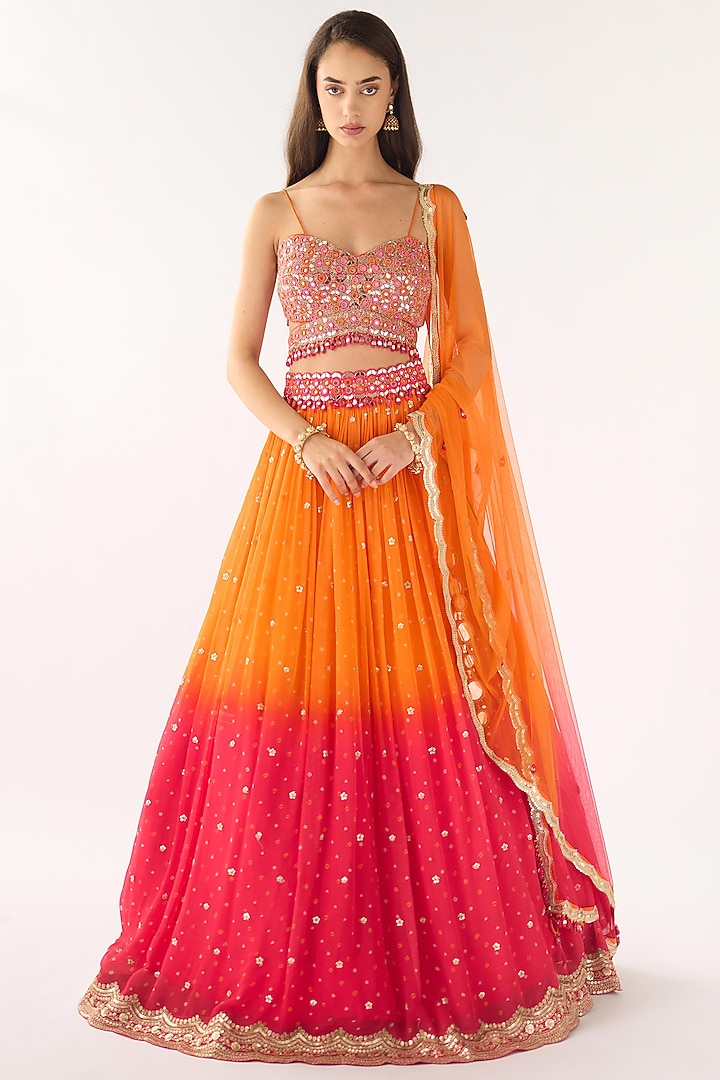 Orange Georgette Embroidered Wedding Lehenga Set by Basanti - Kapde aur Koffee at Pernia's Pop Up Shop