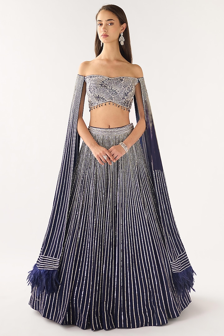 Blue Georgette Embroidered Wedding Lehenga Set by Basanti - Kapde aur Koffee at Pernia's Pop Up Shop