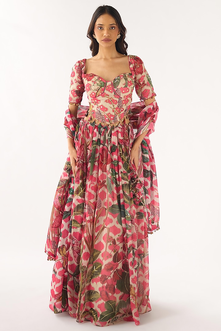 Pink Organza Embroidered Lehenga Set by Basanti - Kapde aur Koffee at Pernia's Pop Up Shop