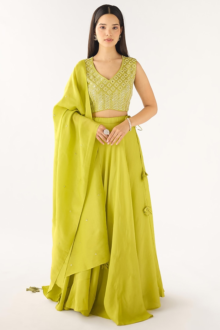 Lime Tissue Embroidered Lehenga Set by Basanti - Kapde aur Koffee at Pernia's Pop Up Shop