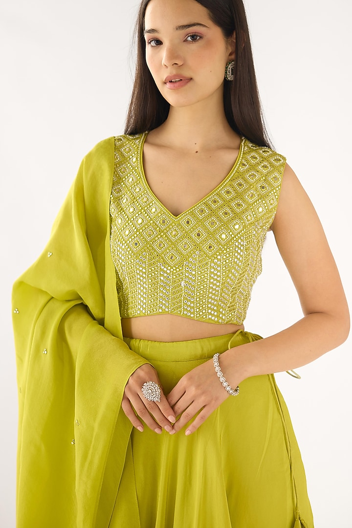 Lime Tissue Embroidered Lehenga Set by Basanti - Kapde aur Koffee at Pernia's Pop Up Shop