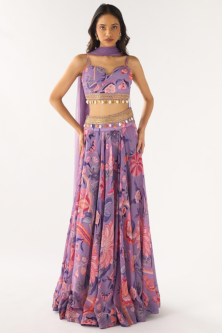 Purple Chiffon Embroidered Lehenga Set by Basanti - Kapde aur Koffee at Pernia's Pop Up Shop