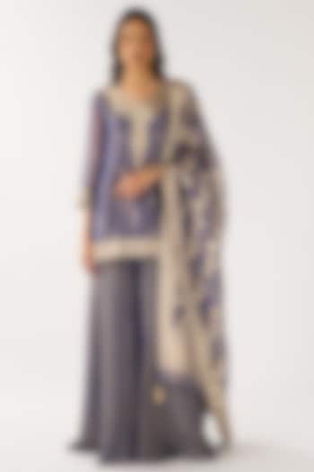 Denim Blue Banarasi Embellished Sharara Set by Basanti - Kapde aur Koffee at Pernia's Pop Up Shop