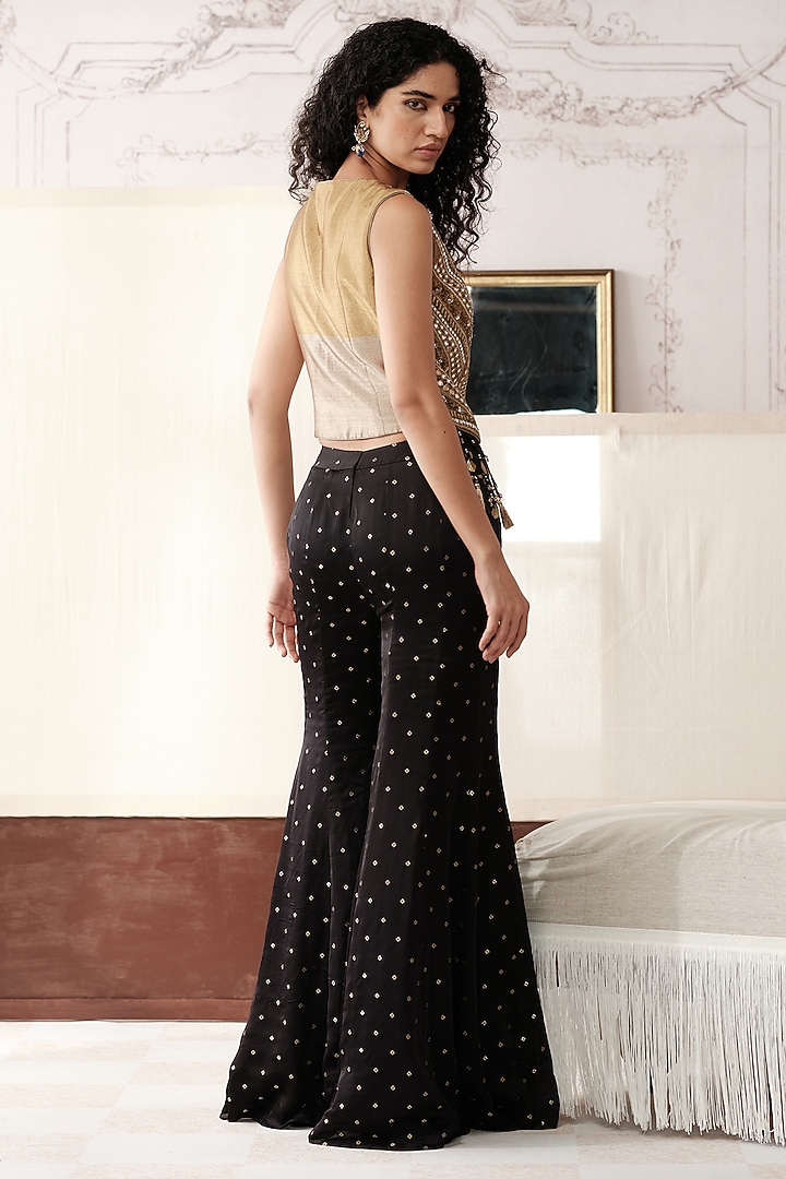Black Satin Crepe Sequins Embroidered Party Wear Sharara Set by Basanti - Kapde aur Koffee at Pernia's Pop Up Shop