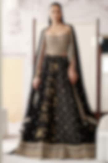 Black Banarasi Silk Gota Lace Embroidered Wedding Lehenga Set by Basanti - Kapde aur Koffee at Pernia's Pop Up Shop