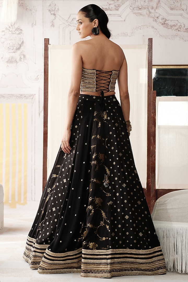 Black Banarasi Silk Gota Lace Embroidered Wedding Lehenga Set by Basanti - Kapde aur Koffee at Pernia's Pop Up Shop