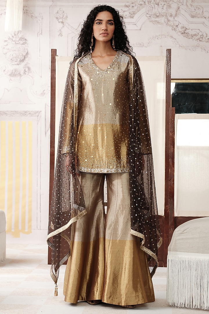 Golden Tissue Party Wear Sharara Set by Basanti - Kapde aur Koffee at Pernia's Pop Up Shop