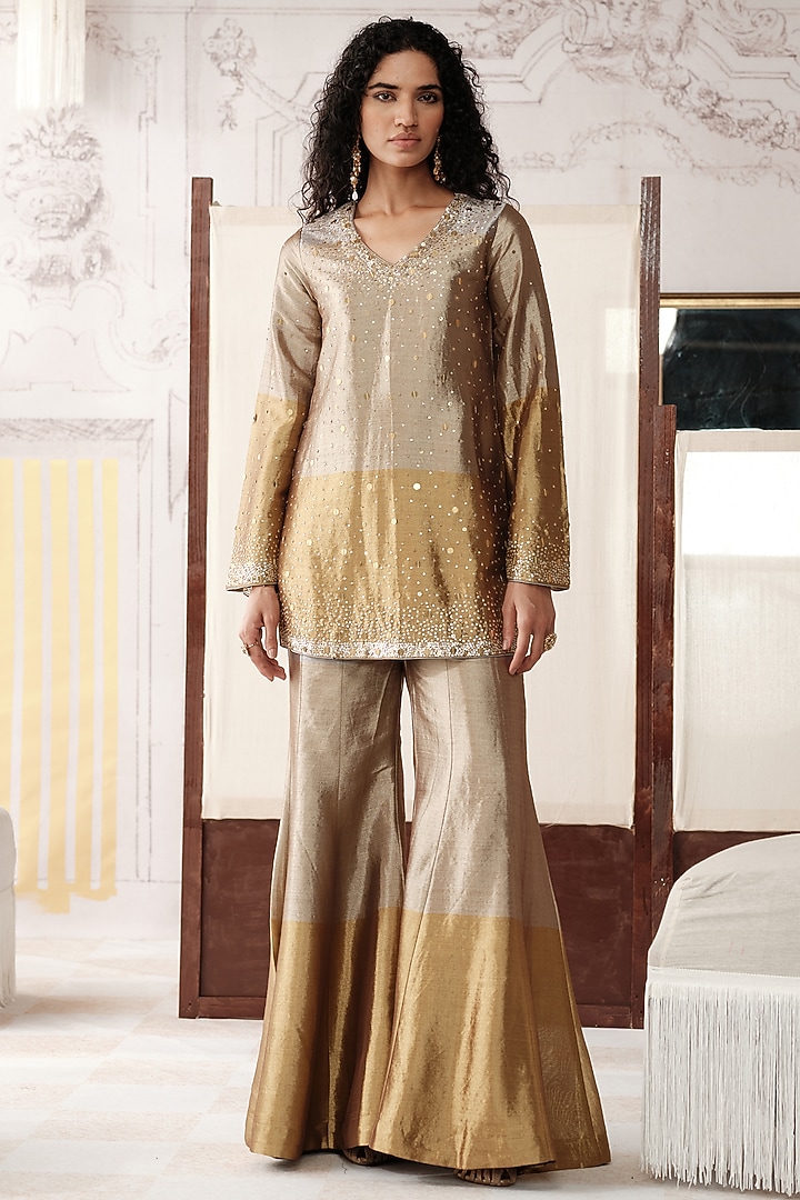Golden Tissue Party Wear Sharara Set by Basanti - Kapde aur Koffee at Pernia's Pop Up Shop