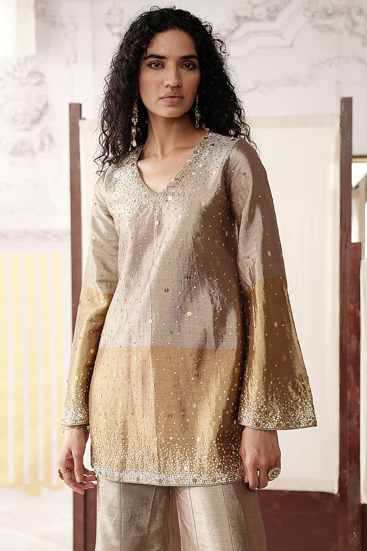 Golden Tissue Party Wear Sharara Set by Basanti - Kapde aur Koffee at Pernia's Pop Up Shop