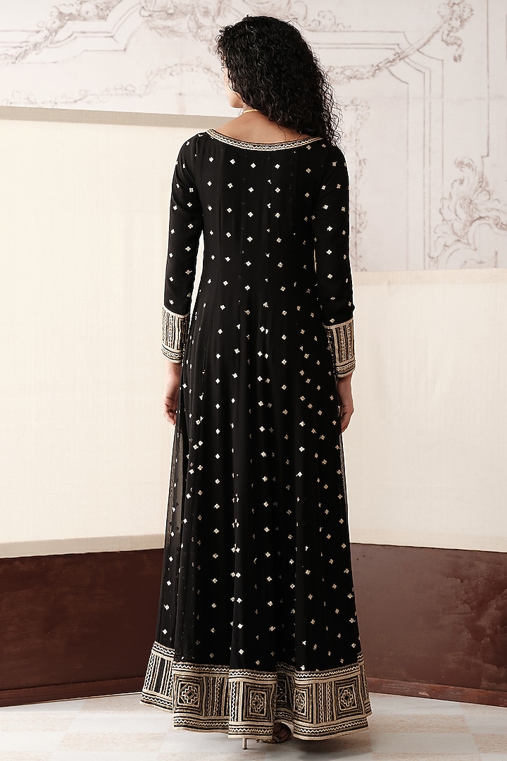Black Viscose Georgette Sequins Embroidered Party Wear Anarkali Set by Basanti - Kapde aur Koffee at Pernia's Pop Up Shop