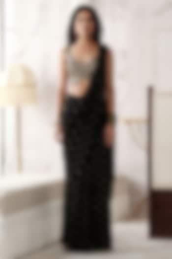 Black Viscose Georgette Draped Party Wear Saree Set by Basanti - Kapde aur Koffee at Pernia's Pop Up Shop