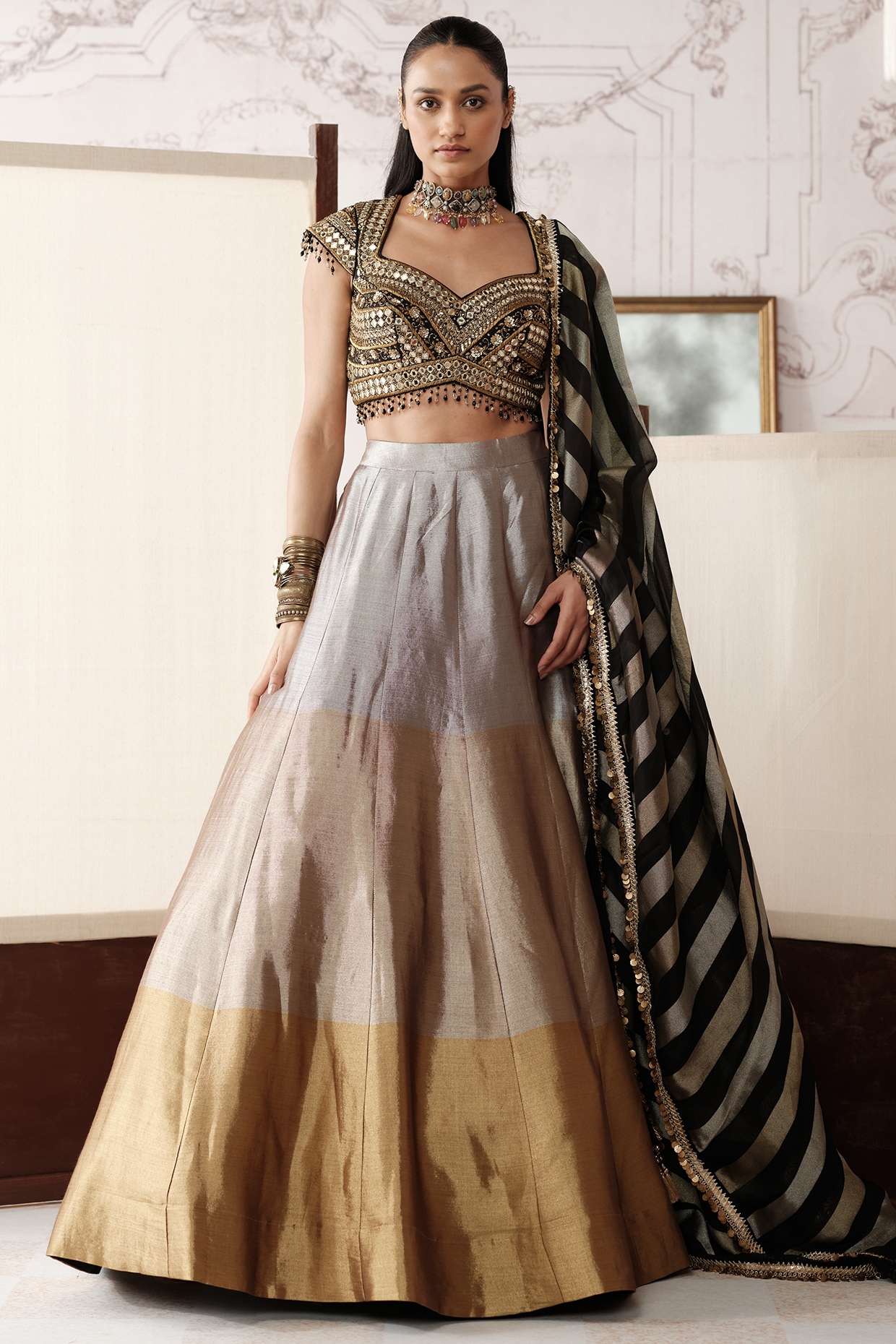 Basanti - Kapde aur Koffee Golden Ombre Tissue Lehenga Set