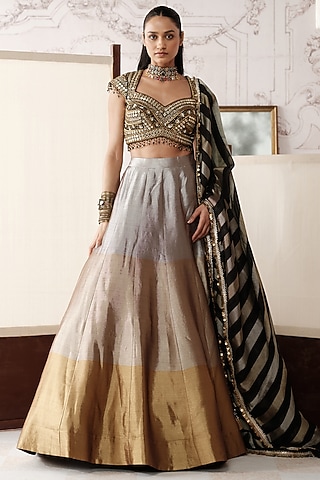 Golden Ombre Tissue Lehenga Set by Basanti - Kapde aur Koffee