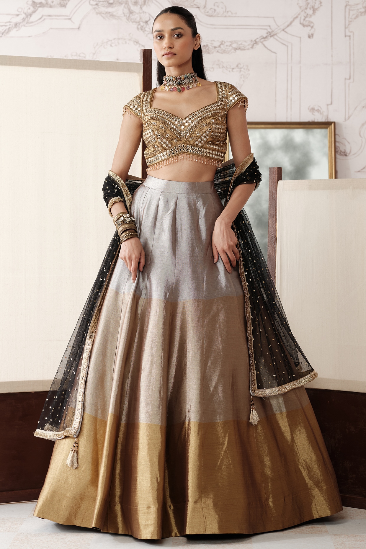 Basanti - Kapde aur Koffee Golden Ombre Tissue Lehenga Set