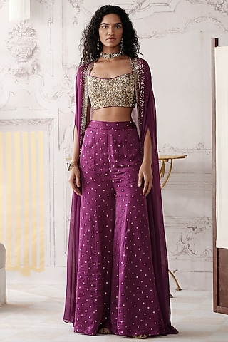 Purple Organza Cape Set by Basanti - Kapde aur Koffee