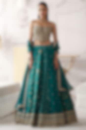 Green Banarasi Silk Gota Lace Embroidered Wedding Lehenga Set by Basanti - Kapde aur Koffee at Pernia's Pop Up Shop