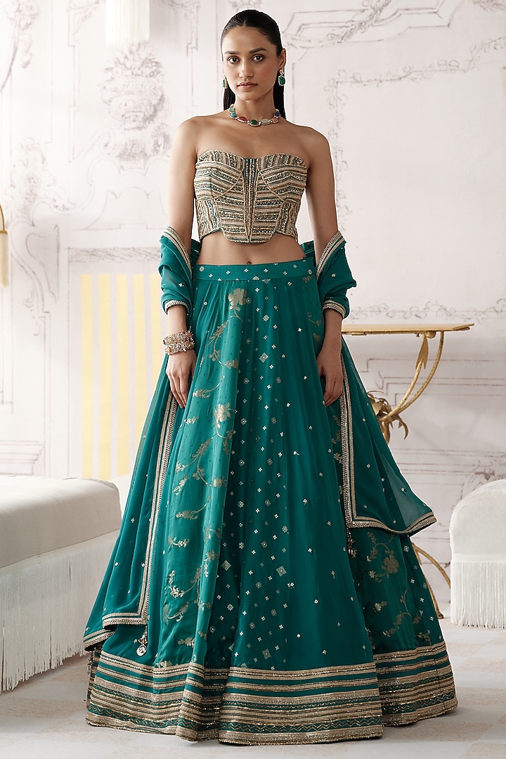 Green Banarasi Silk Gota Lace Embroidered Wedding Lehenga Set by Basanti - Kapde aur Koffee at Pernia's Pop Up Shop
