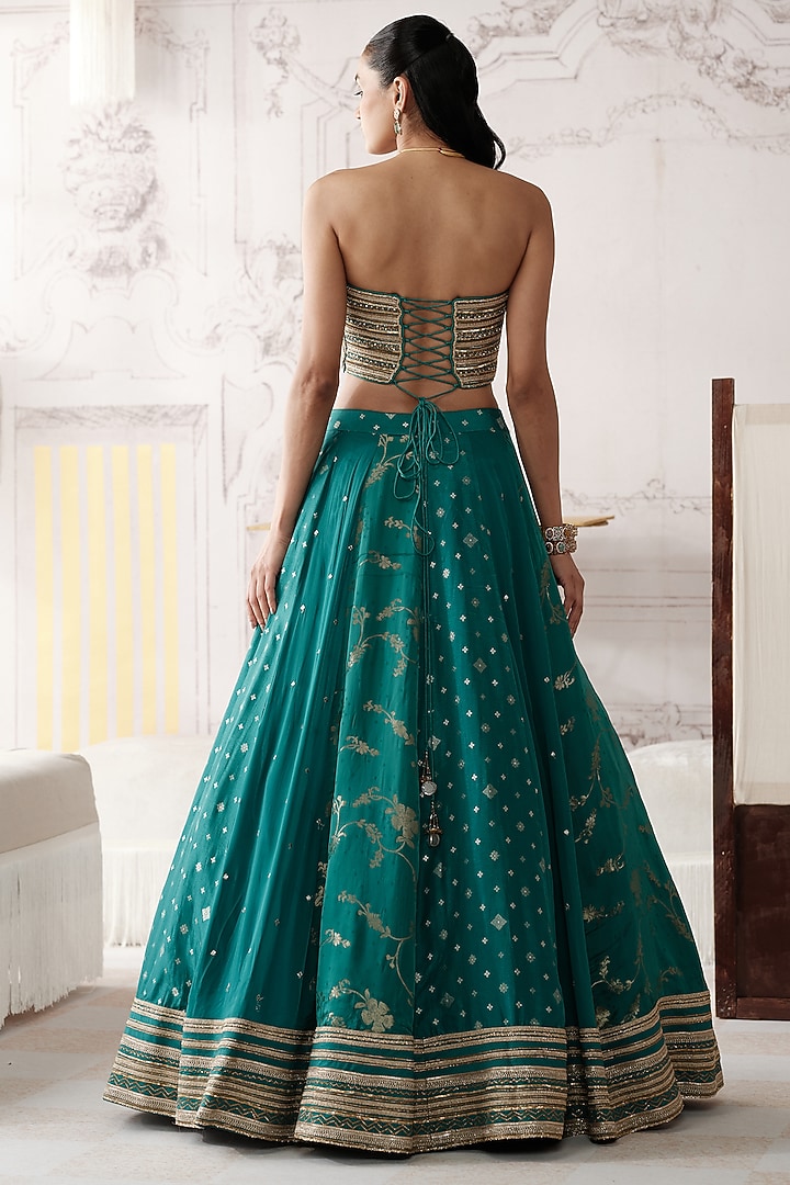 Green Banarasi Silk Gota Lace Embroidered Wedding Lehenga Set by Basanti - Kapde aur Koffee at Pernia's Pop Up Shop