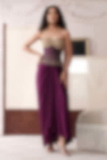 Purple Silk Sequins & Swarovski Embroidered Draped Skirt Set by Basanti - Kapde aur Koffee at Pernia's Pop Up Shop