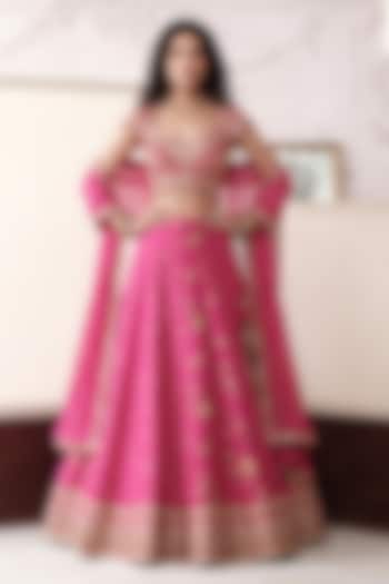 Pink Banarasi Silk Mirror Embroidered Wedding Lehenga Set by Basanti - Kapde aur Koffee at Pernia's Pop Up Shop