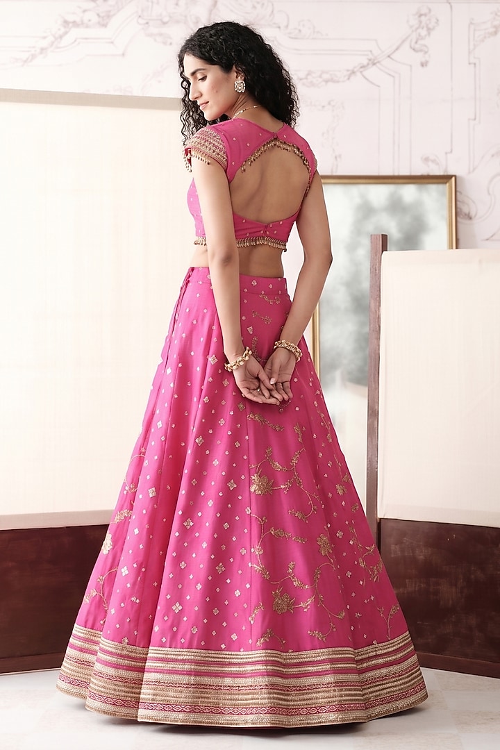Pink Banarasi Silk Mirror Embroidered Wedding Lehenga Set by Basanti - Kapde aur Koffee at Pernia's Pop Up Shop