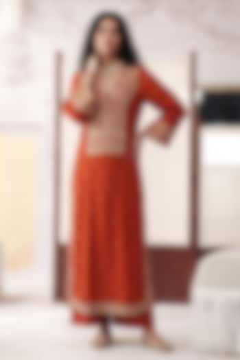 Orange Viscose Georgette Sequins Embroidered Kurta Set by Basanti - Kapde aur Koffee at Pernia's Pop Up Shop