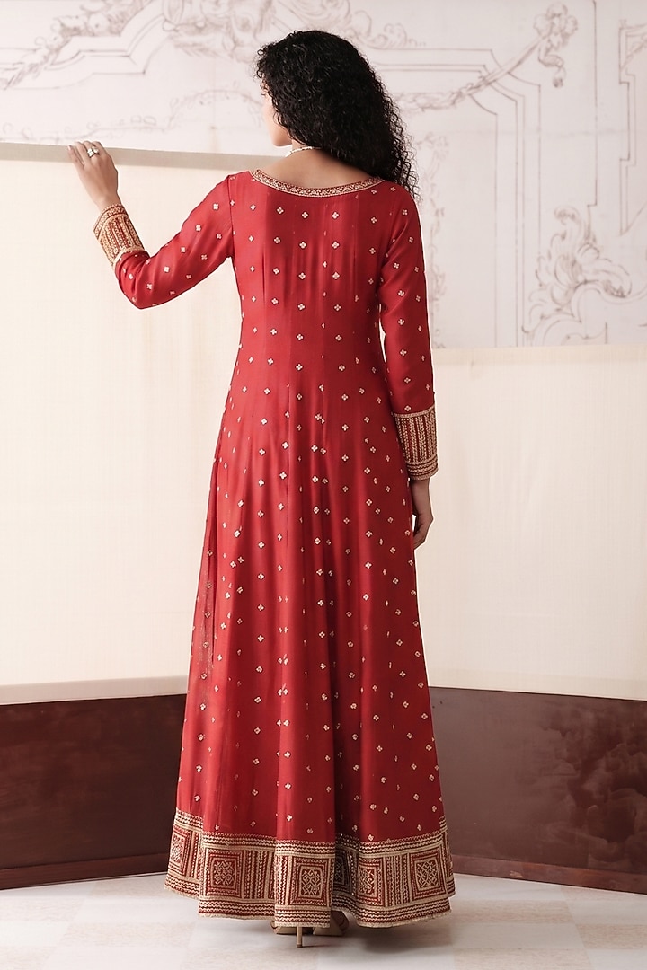 Red Viscose Georgette Sequins Embroidered Party Wear Anarkali With Dupatta by Basanti - Kapde aur Koffee at Pernia's Pop Up Shop