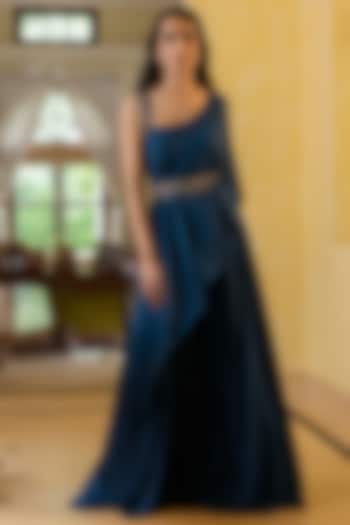 Navy Blue One-Shoulder Gown by Basanti - Kapde aur Koffee