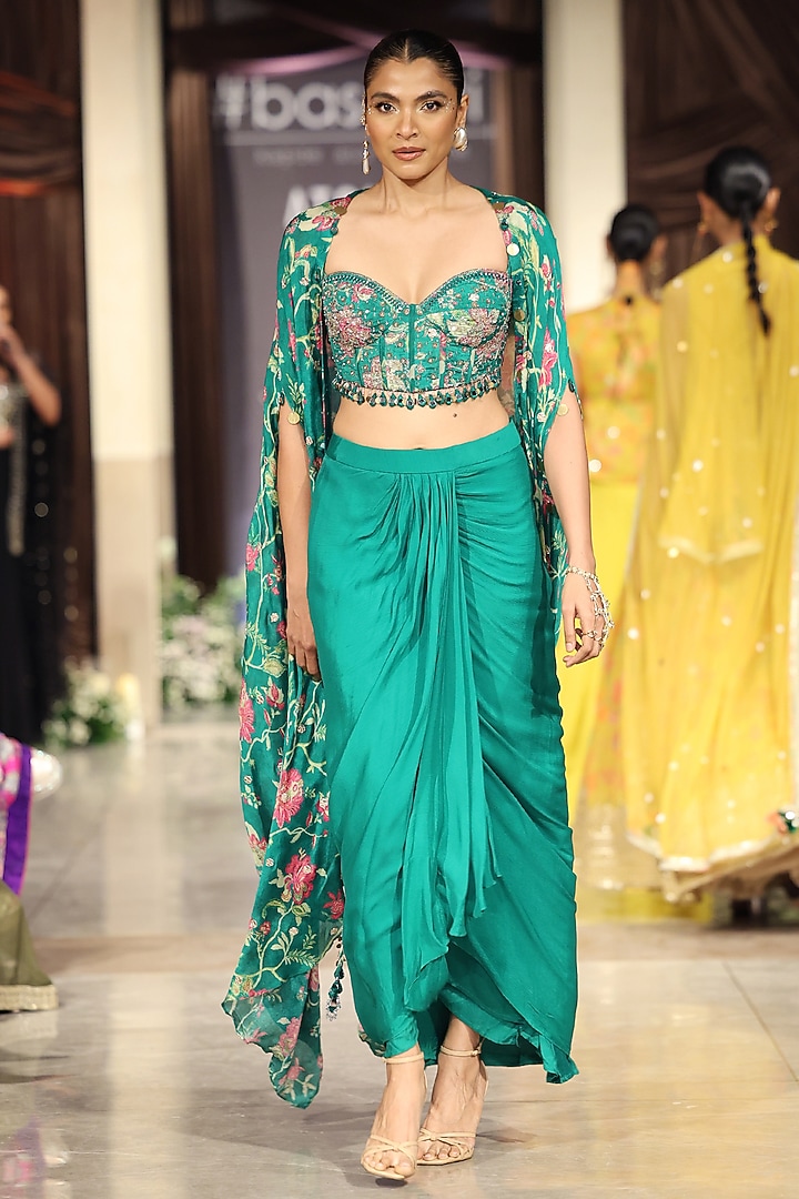 Green Chiffon Mirror Work Cape Set by Basanti - Kapde aur Koffee at Pernia's Pop Up Shop